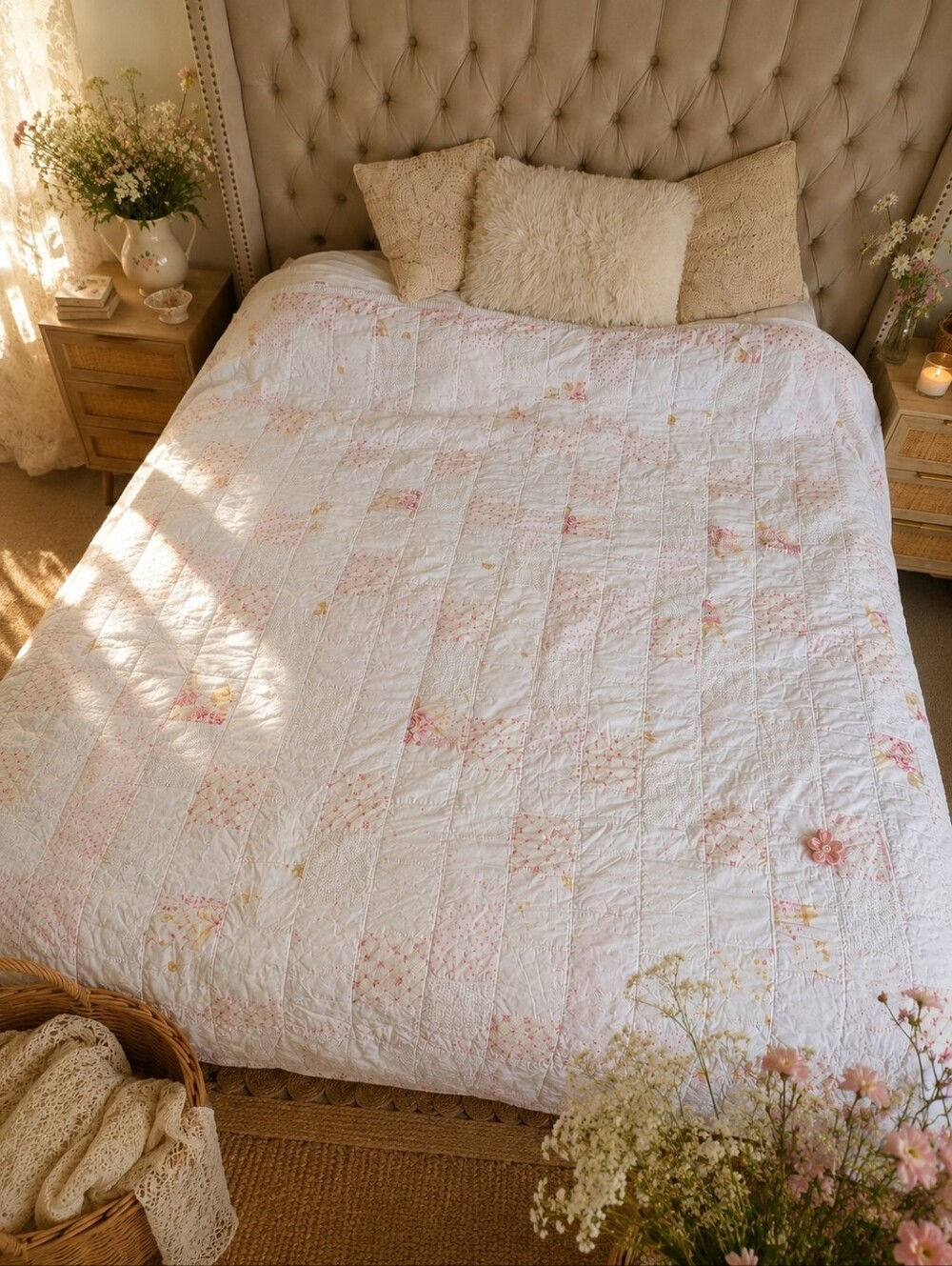 shabby Chic 🌷🌸 Romantic Patchwork Quilted Bedspread quilt